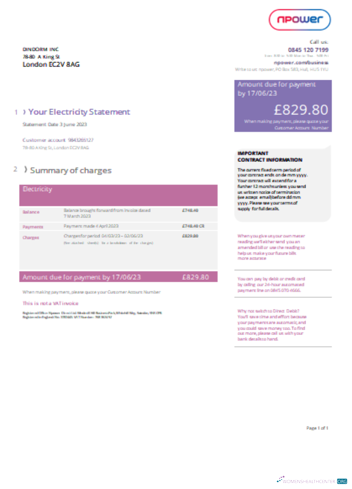 Download Npower utility business bill, version 2, SCR Photoshop template